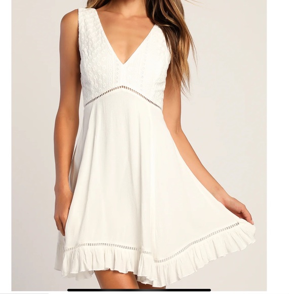 Lulus Endlessly Enticing White Embroidered Babydoll Mini Dress S - Picture 2 of 11
